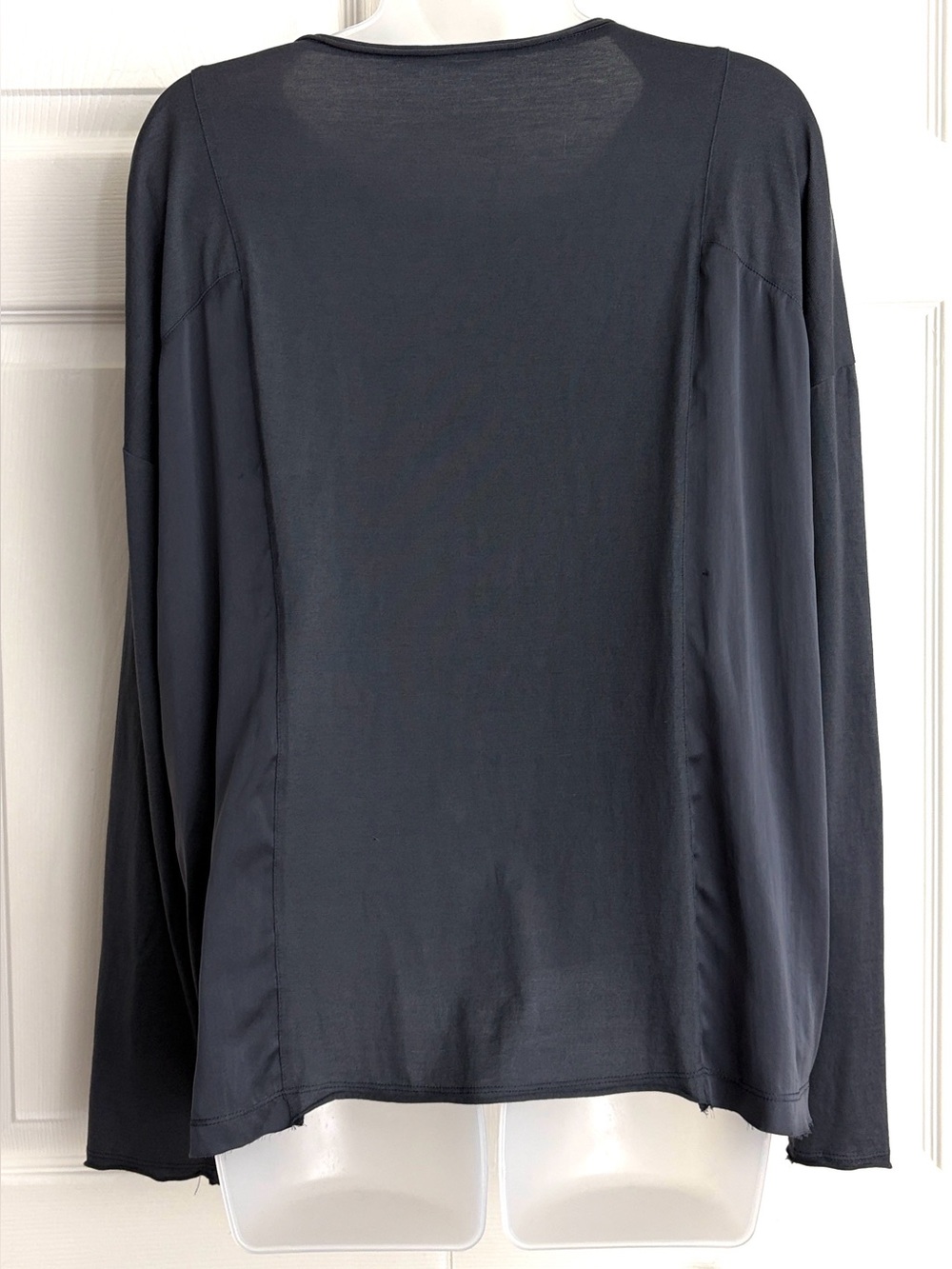 Go by Go Silk Top Pullover Pockets 100% Silk Shirt Blue Long Sleeve Medium - Picture 4 of 15